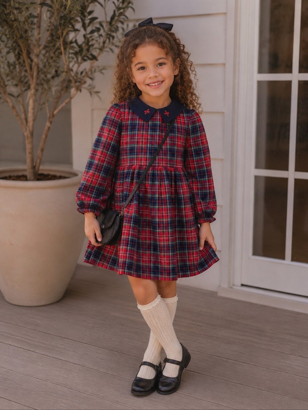 Vintage OshKosh B'gosh Plaid Peter Pan Corduroy Holiday Dress Girls 6 Christmas